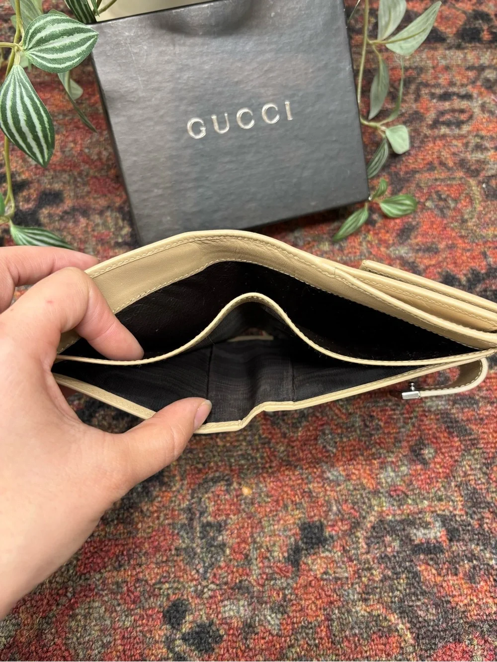 Vintage Gucci Canvas GG Bifold Wallet with Leather Snap